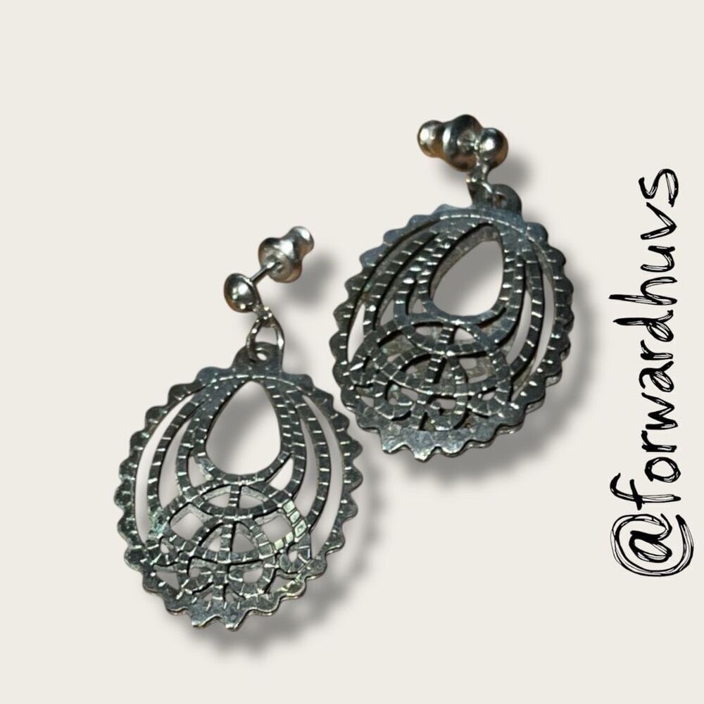 Bundle Sale 3 for $15 | Vintage-Style Silver Oval Earrings with Geometric Teardr